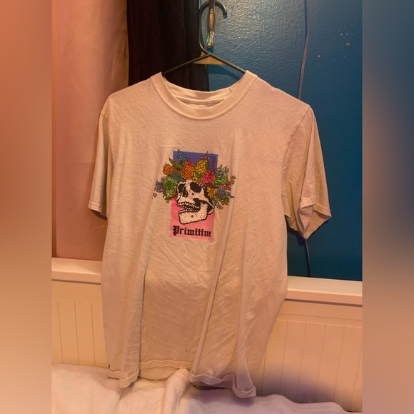Beige primitive floral skull skateboard t-shirt - Picture 2 of 3